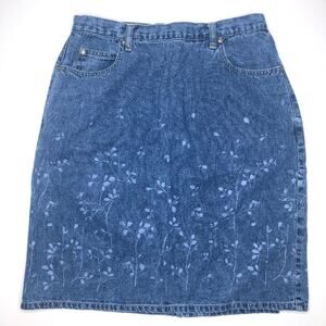 Vintage Cherokee Denim Leaf Print Pencil Skirt